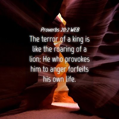 Picture 04 - Proverbs 20:2 WEB - The terror of a king is like the roaring of a - Bible Verse Picture