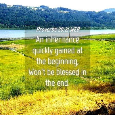 Picture 04 - Proverbs 20:21 WEB - An inheritance quickly gained at the beginning, - Bible Verse Picture