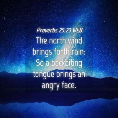 Picture 04 - Proverbs 25:23 WEB - The north wind brings forth rain: So a backbiting - Bible Verse Picture