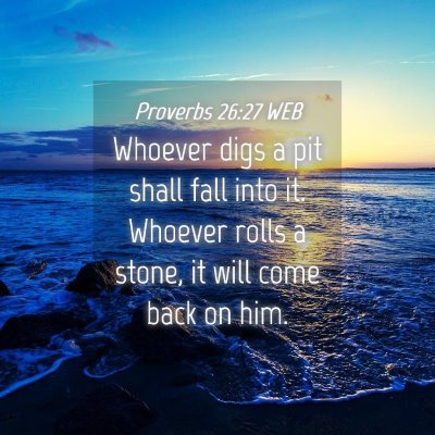 Picture 04 - Proverbs 26:27 WEB - Whoever digs a pit shall fall into it. Whoever - Bible Verse Picture