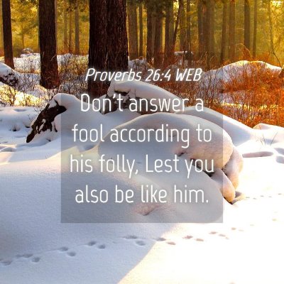 Picture 04 - Proverbs 26:4 WEB - Don't answer a fool according to his folly, Lest - Bible Verse Picture