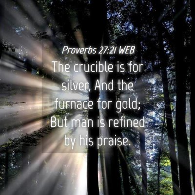 Picture 04 - Proverbs 27:21 WEB - The crucible is for silver, And the furnace for - Bible Verse Picture