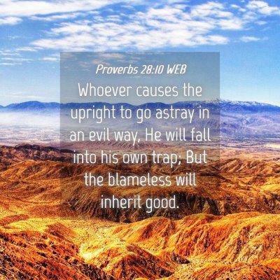 Picture 04 - Proverbs 28:10 WEB - Whoever causes the upright to go astray in an - Bible Verse Picture