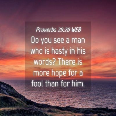 Picture 04 - Proverbs 29:20 WEB - Do you see a man who is hasty in his words? There - Bible Verse Picture
