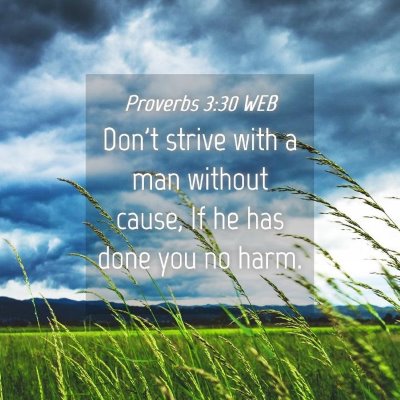 Picture 04 - Proverbs 3:30 WEB - Don't strive with a man without cause, If he has - Bible Verse Picture