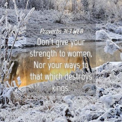 Picture 04 - Proverbs 31:3 WEB - Don't give your strength to women, Nor your ways - Bible Verse Picture