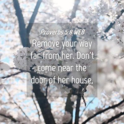 Picture 04 - Proverbs 5:8 WEB - Remove your way far from her. Don't come near the - Bible Verse Picture