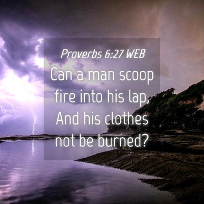 Picture 04 - Proverbs 6:27 WEB - Can a man scoop fire into his lap, And his - Bible Verse Picture