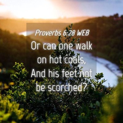 Picture 04 - Proverbs 6:28 WEB - Or can one walk on hot coals, And his feet not be - Bible Verse Picture