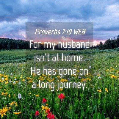 Picture 04 - Proverbs 7:19 WEB - For my husband isn't at home. He has gone on a - Bible Verse Picture