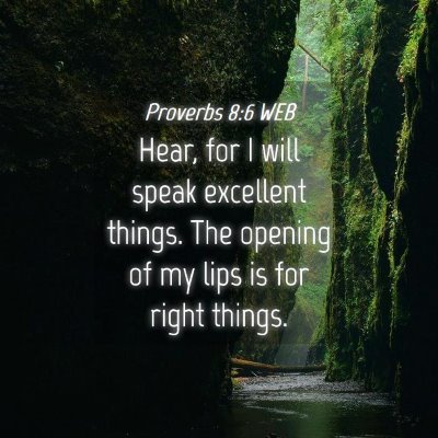 Picture 04 - Proverbs 8:6 WEB - Hear, for I will speak excellent things. The - Bible Verse Picture