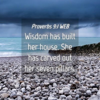 Picture 04 - Proverbs 9:1 WEB - Wisdom has built her house. She has carved out - Bible Verse Picture