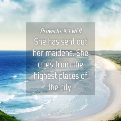 Picture 04 - Proverbs 9:3 WEB - She has sent out her maidens. She cries from the - Bible Verse Picture
