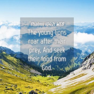 Picture 04 - Psalms 104:21 WEB - The young lions roar after their prey, And seek - Bible Verse Picture