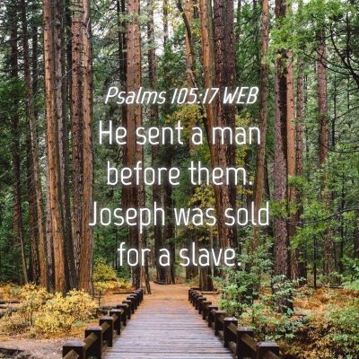 Picture 04 - Psalms 105:17 WEB - He sent a man before them. Joseph was sold for a - Bible Verse Picture