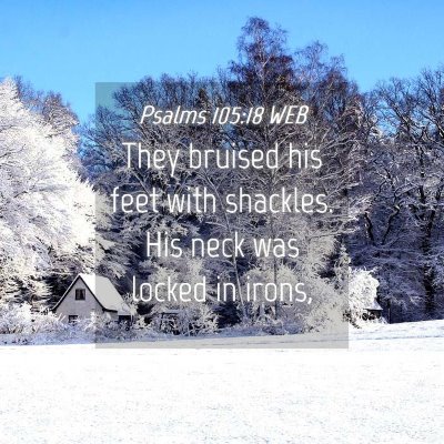 Picture 04 - Psalms 105:18 WEB - They bruised his feet with shackles. His neck was - Bible Verse Picture