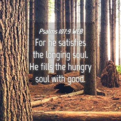 Picture 04 - Psalms 107:9 WEB - For he satisfies the longing soul. He fills the - Bible Verse Picture