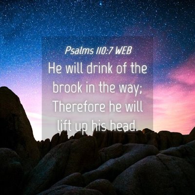 Picture 04 - Psalms 110:7 WEB - He will drink of the brook in the way; Therefore - Bible Verse Picture