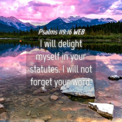 Picture 04 - Psalms 119:16 WEB - I will delight myself in your statutes. I will - Bible Verse Picture
