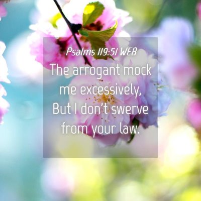 Picture 04 - Psalms 119:51 WEB - The arrogant mock me excessively, But I don't - Bible Verse Picture