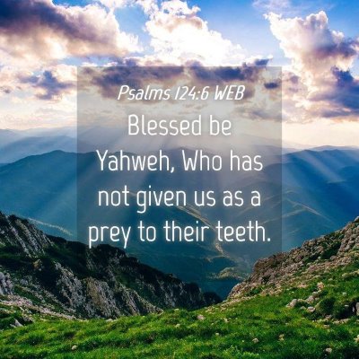 Picture 04 - Psalms 124:6 WEB - Blessed be Yahweh, Who has not given us as a prey - Bible Verse Picture