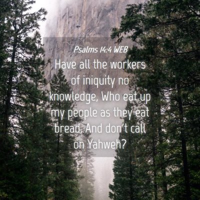 Picture 04 - Psalms 14:4 WEB - Have all the workers of iniquity no knowledge, - Bible Verse Picture