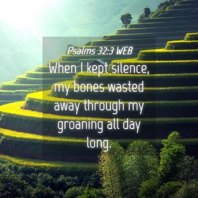 Picture 04 - Psalms 32:3 WEB - When I kept silence, my bones wasted away through - Bible Verse Picture