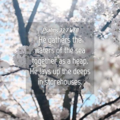 Picture 04 - Psalms 33:7 WEB - He gathers the waters of the sea together as a - Bible Verse Picture