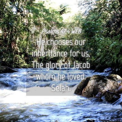 Picture 04 - Psalms 47:4 WEB - He chooses our inheritance for us, The glory of - Bible Verse Picture