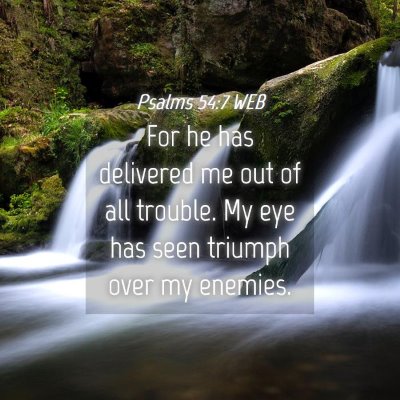 Picture 04 - Psalms 54:7 WEB - For he has delivered me out of all trouble. My - Bible Verse Picture