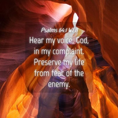 Picture 04 - Psalms 64:1 WEB - Hear my voice, God, in my complaint. Preserve my - Bible Verse Picture