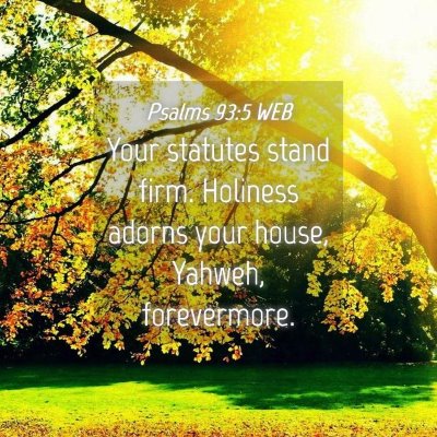 Picture 04 - Psalms 93:5 WEB - Your statutes stand firm. Holiness adorns your - Bible Verse Picture