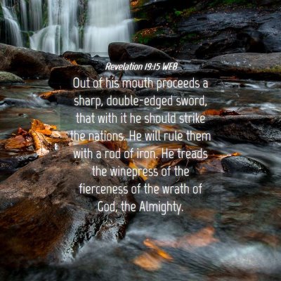 Picture 04 - Revelation 19:15 WEB - Out of his mouth proceeds a sharp, double-edged - Bible Verse Picture