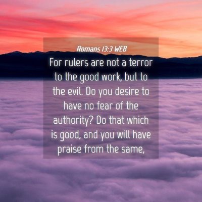 Picture 04 - Romans 13:3 WEB - For rulers are not a terror to the good work, but - Bible Verse Picture