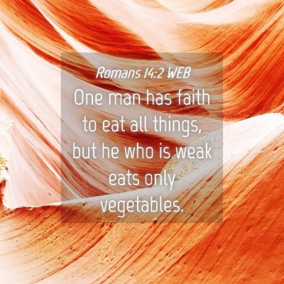 Picture 04 - Romans 14:2 WEB - One man has faith to eat all things, but he who - Bible Verse Picture