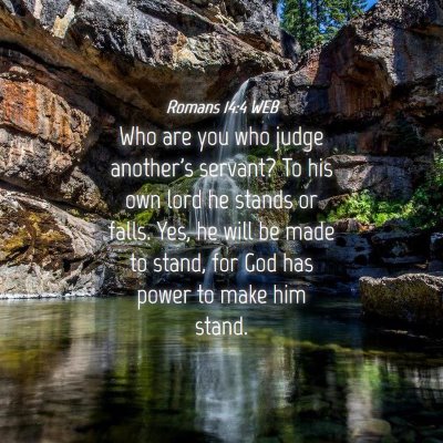 Picture 04 - Romans 14:4 WEB - Who are you who judge another's servant? To his - Bible Verse Picture
