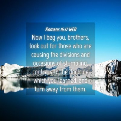 Picture 04 - Romans 16:17 WEB - Now I beg you, brothers, look out for those who - Bible Verse Picture