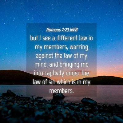 Picture 04 - Romans 7:23 WEB - but I see a different law in my members, warring - Bible Verse Picture