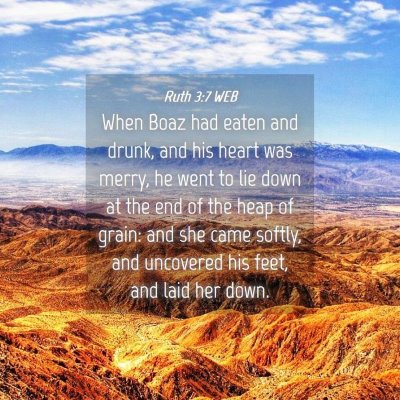 Picture 04 - Ruth 3:7 WEB - When Boaz had eaten and drunk, and his heart was - Bible Verse Picture