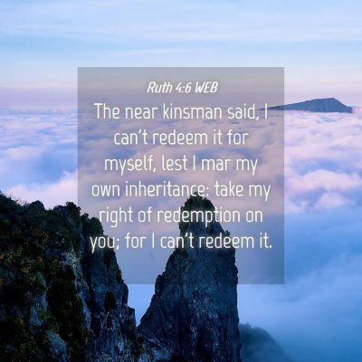 Picture 04 - Ruth 4:6 WEB - The near kinsman said, I can't redeem it for - Bible Verse Picture