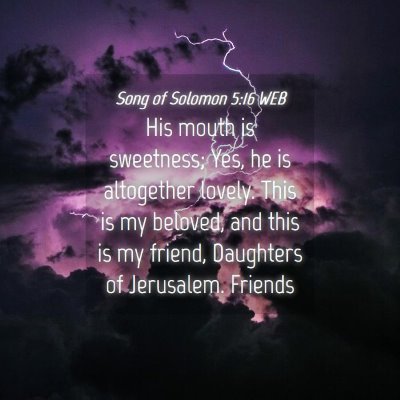 Picture 04 - Song of Solomon 5:16 WEB - His mouth is sweetness; Yes, he is altogether - Bible Verse Picture