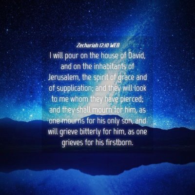Picture 04 - Zechariah 12:10 WEB - I will pour on the house of David, and on the - Bible Verse Picture