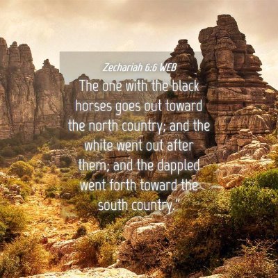 Picture 04 - Zechariah 6:6 WEB - The one with the black horses goes out toward the - Bible Verse Picture