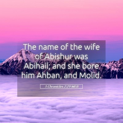 Picture 05 - 1 Chronicles 2:29 WEB - The name of the wife of Abishur was Abihail; and - Bible Verse Picture