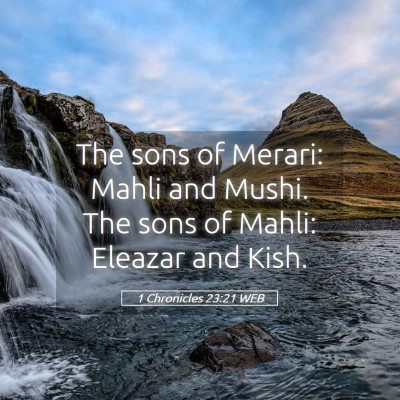 Picture 05 - 1 Chronicles 23:21 WEB - The sons of Merari: Mahli and Mushi. The sons of - Bible Verse Picture