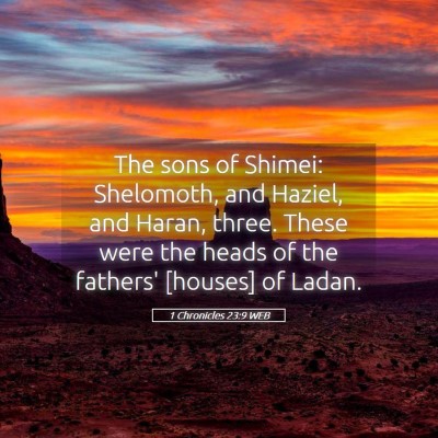 Picture 05 - 1 Chronicles 23:9 WEB - The sons of Shimei: Shelomoth, and Haziel, and - Bible Verse Picture