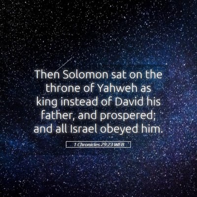 Picture 05 - 1 Chronicles 29:23 WEB - Then Solomon sat on the throne of Yahweh as king - Bible Verse Picture