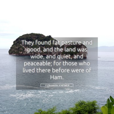 Picture 05 - 1 Chronicles 4:40 WEB - They found fat pasture and good, and the land was - Bible Verse Picture