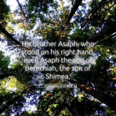 Picture 05 - 1 Chronicles 6:39 WEB - His brother Asaph, who stood on his right hand, - Bible Verse Picture