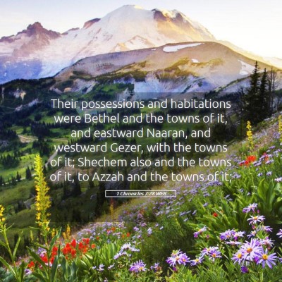 Picture 05 - 1 Chronicles 7:28 WEB - Their possessions and habitations were Bethel and - Bible Verse Picture